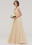 A-line/Princess V Neck Sleeveless Long/Floor-Length Chiffon Bridesmaid Dress With Pleated