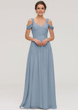 A-line/Princess Sweetheart Sleeveless Long/Floor-Length Chiffon Bridesmaid Dress With Pleated