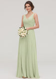 A-line/Princess V Neck Sleeveless Long/Floor-Length Chiffon Bridesmaid Dress With Pleated