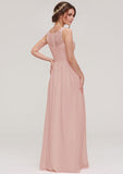 A-line/Princess Bateau Sleeveless Long/Floor-Length Chiffon Bridesmaid Dress With Pleated Lace