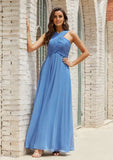 Empire A-line Halter Sleeveless Chiffon Long/Floor-Length Bridesmaid Dress With Pleated