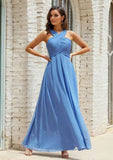 Empire A-line Halter Sleeveless Chiffon Long/Floor-Length Bridesmaid Dress With Pleated