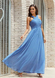 Empire A-line Halter Sleeveless Chiffon Long/Floor-Length Bridesmaid Dress With Pleated