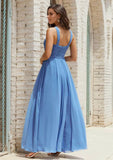 Empire A-line Halter Sleeveless Chiffon Long/Floor-Length Bridesmaid Dress With Pleated