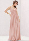 A-line V Neck Sleeveless Long/Floor-Length Chiffon Bridesmaid Dress With Pleated