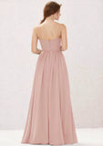 A-line V Neck Sleeveless Long/Floor-Length Chiffon Bridesmaid Dress With Pleated