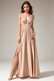 Satin Long Prom Party Dress With Slit