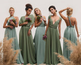 Multiway Infinity A-line V-Neck Sleeveless Pleated Satin Bridesmaid Dress