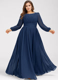 Plus Size A-line Scoop Floor-Length Chiffon Bridesmaid Dress With Ruffle