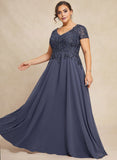 Plus Size A-line V-Neck Floor-Length Chiffon Lace Mother of the Bride Dress With Sequins Beading