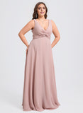 Plus Size A-line V-Neck Floor-Length Chiffon Bridesmaid Dress