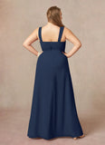 A-Line Square Neckline Pleated Chiffon Mother of the Bride Dress