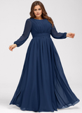 Plus Size A-line Scoop Floor-Length Chiffon Bridesmaid Dress With Ruffle