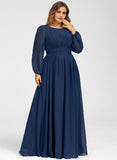 Plus Size A-line Scoop Floor-Length Chiffon Bridesmaid Dress With Ruffle