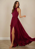 Pleated Halter Stretch Satin A-line Bridesmaid Dress