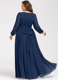 Plus Size A-line Scoop Floor-Length Chiffon Bridesmaid Dress With Ruffle