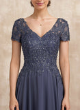 A-line V-Neck Floor-Length Chiffon Lace Mother of the Bride Dress With Sequins Beading