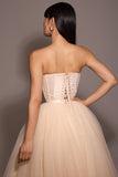 Strapless A-Line Vintage Cream Tulle Midi Party Dress