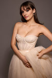 Strapless A-Line Vintage Cream Tulle Midi Party Dress