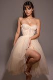 Strapless A-Line Vintage Cream Tulle Midi Party Dress