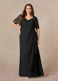 Plus Size A-Line V-Neck Lace Chiffon Mother of the Bride Dress