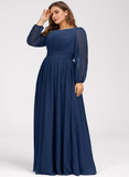 Plus Size A-line Scoop Floor-Length Chiffon Bridesmaid Dress With Ruffle