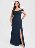 Plus Size Trumpet/Mermaid Halter Off the Shoulder One Shoulder V-Neck Floor-Length Chiffon Bridesmaid Dress With Ruffle