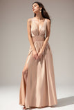 Satin Long Prom Party Dress With Slit