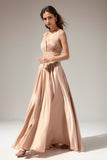 Satin Long Prom Party Dress With Slit