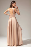 Satin Long Prom Party Dress With Slit