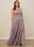 Plus Size Pleated Off Shoulder Chiffon A-Line Bridesmaid Dress