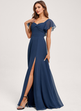 A-line V-Neck Floor-Length Chiffon Bridesmaid Dress With Ruffle