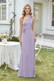 One Shoulder Chiffon Bridesmaid Dress with 3D Floral