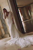 Crepe V-Neck Pearl A-Line Wedding Gown