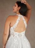 A-Line Halter Sequins Tulle Lace Wedding Dress