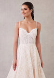 Lace Sweetheart Spaghetti Straps Wedding Gown with Scalloped Hem and Satin Back Bow