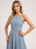 A-line Halter Floor-Length Chiffon Bridesmaid Dress