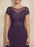 A-line Scoop Illusion Ankle-Length Lace Chiffon Mother of the Bride Dress With Sequins