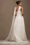 Chiffon Strapless Drop-Waist Shirred Wedding Gown