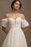 Embroidered Tulle Off-The-Shoulder Wedding Gown