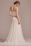 Spaghetti Strap Sweetheart 3D Floral & Vine Applique Tulle Wedding Dress with Train