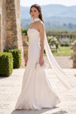 Strapless Neck-Scarf Drop-Waist Satin Wedding Gown