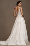 Spaghetti Straps V Neck A Line Wedding Gown