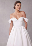 Sweetheart Corset Off-the-Shoulder Sleeves Satin Beading Wedding Gown