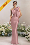 One Shoulder Satin Bridesmaid Dress With Bow