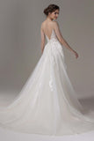 A-Line Court Train Lace Tulle Wedding Dress