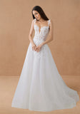 A-Line Spaghetti Straps Sweetheart Lace Tulle Wedding Dress