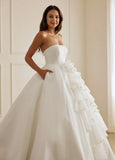 Ball-Gown/Princess Strapless Court Train Organza Wedding Dress With Ruffle Beading