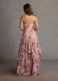 Mauve Floral Chiffon Floor Length V-Neck Maxi Prom Dress