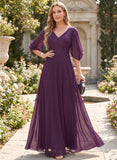 V-Neck Flutter Sleeve Sequin Floral Applique Empire Waist A-Line Chiffon Mother of the Bride Dress